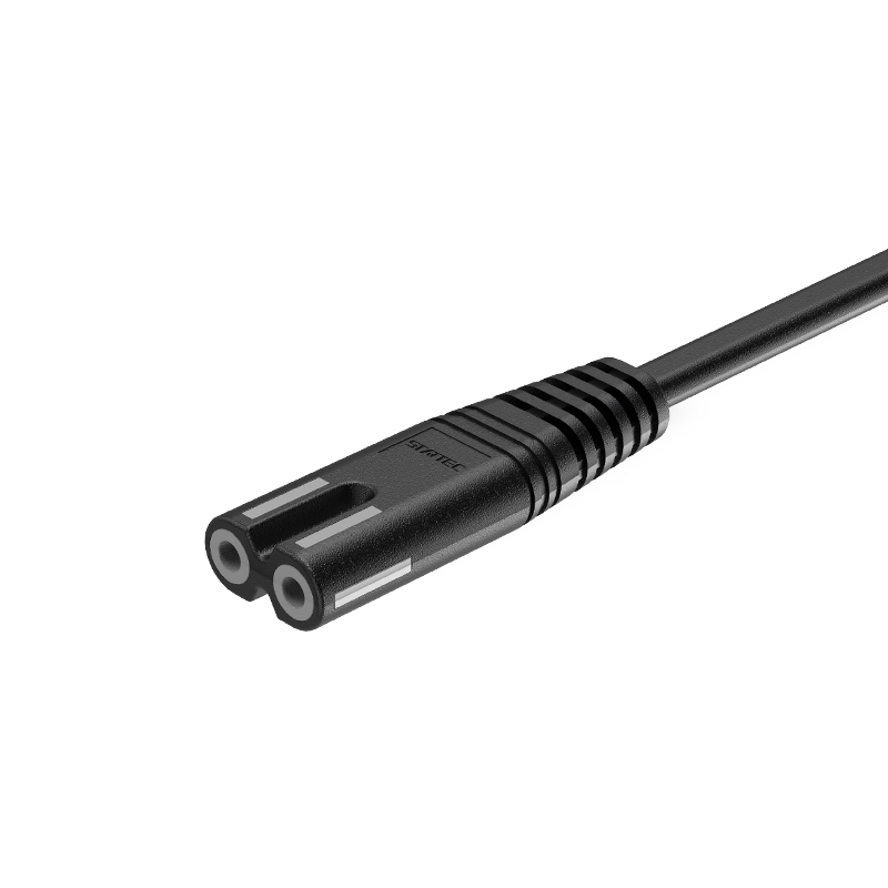 Cabo de alimentação padrão europeu com conector IEC C8 de dois furos e oito formatos
